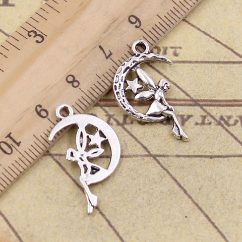 30pcs Charms Fairy Angel Moon Star 25x14mm Tibetan Bronze Silver Color Pendants Antique Jewelry Making DIY Handmade Craft ► Photo 1/3