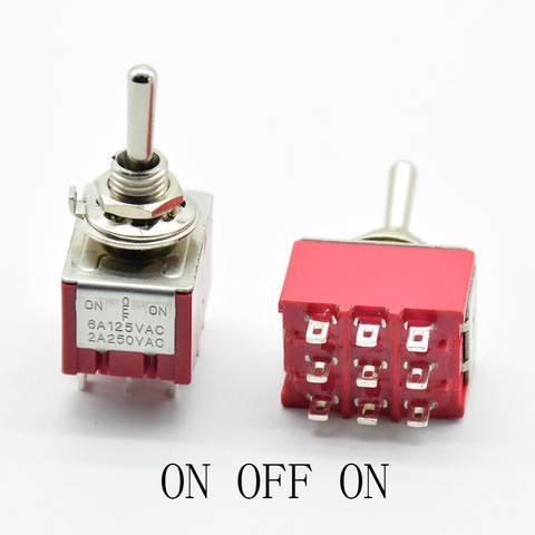 1 PC NEW Red 9 Pins ON-OFF-ON/ON ON 3/2 Position Mini Toggle Switch AC 5A/125V 2A/250V With Solder Terminal waterproof ► Photo 1/3