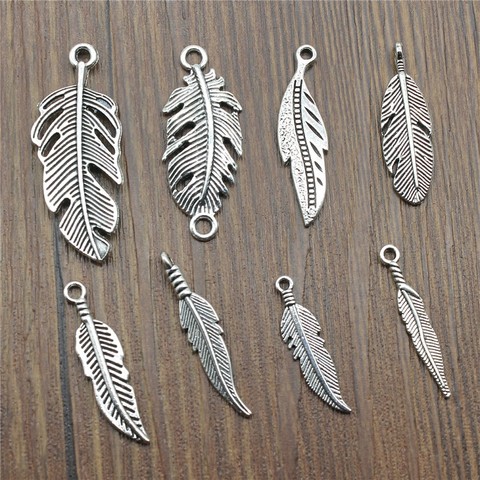 20pcs/lot Feather Charms Feather Pendants Jewelry Making Feather Charms For Bracelet Making Antique Silver Color ► Photo 1/2