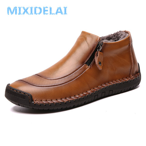 MIXIDELAI New Fashion Men Boots High Quality Split Leather Ankle Snow Boots Shoes Warm Fur Plush Winter Shoes Plus Size 38-48 ► Photo 1/6