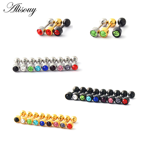 Alisouy 2pc 316l Surgical Steel Crystal Gem Assorted Colors Ear Stud Piercing Simple Style Screw-Back Earring Sexy Girls Jewelry ► Photo 1/6