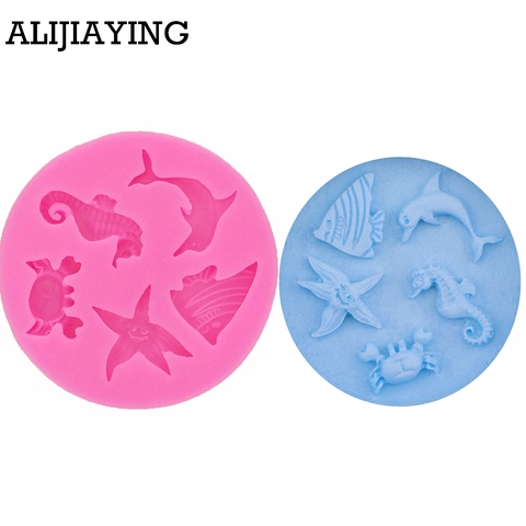 M0104 Fondant Chocolate Moulds 3D Dolphin Crab Fish Seahorse Starfish Silicone Mold for cake decorating tools ► Photo 1/6