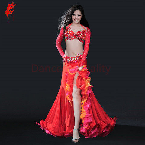 Belly dance clothing women luxury belly dance suit bra+shoulder+belt+skirt 4pcs belly dance clothes suit performance suit S M L ► Photo 1/6