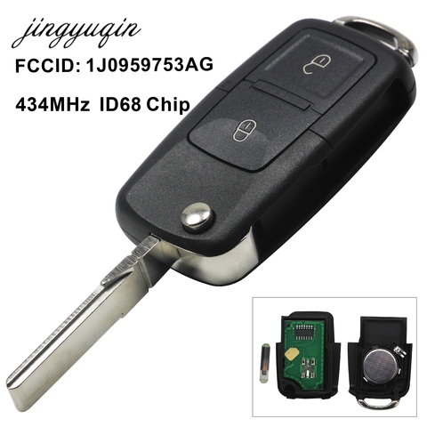 jingyuqin 2 Button Flip Remote Key Fob 434MHz ID48 Chip For VW Beetle Bora Golf Passat Polo Transporter T5 1J0959753AG ► Photo 1/5
