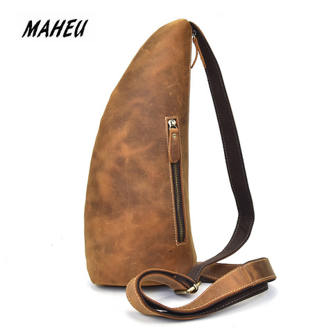 MAHEU Unique Mens ox horn Leather Chest Bag Real Leather Cow Skin Shoulder Back pack Crossbody Single Strap Bagpack Chest Pack ► Photo 1/1
