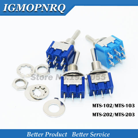 5PCS Toggle Switches MTS-102 MTS-103 MTS-202 MTS-203 6A 125V Mini 3/6PIN -OFF/-OFF- Switching Lights Motors ► Photo 1/1