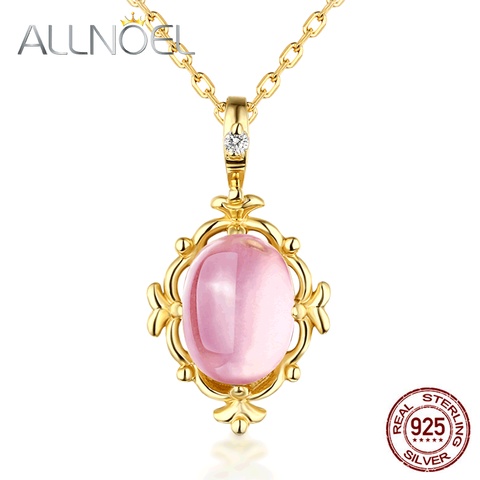 ALLNOEL Solid 925 Sterling Silver Gemstones Necklace For Women 100% Natural Opal Rose Quartz Charm Choker Pendant Jewelry Gift ► Photo 1/6