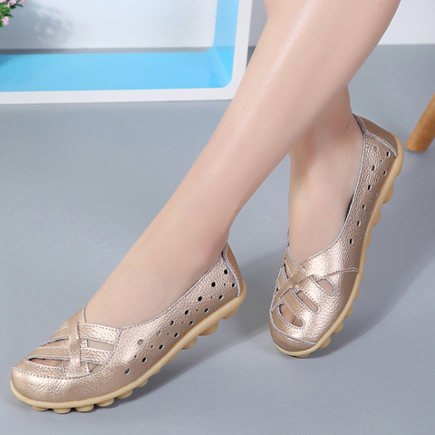Women Genuine Leather Shoes Women Flats Spring Soft Slip-On Loafers 2022 New Arrival Cut-Outs Flat Peas Non-Slip Shoes Ladies ► Photo 1/6