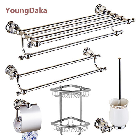 Bathroom Accessories  Chrome Crystal Towel Ring Toilet Paper Holder Cup Holder  Towel Bar Robe Hook Sanitary Ware Suite ► Photo 1/4