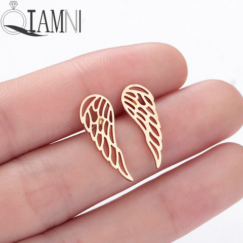 QIAMNI Stainless Steel Minimalist Wings Stud Earring for Women Men Birthday Gifts Ear Climbers Party Jewelry Pendientes Brincos ► Photo 1/6