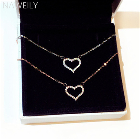 Fashion Shiny Heart Pendant Necklaces Women Jewelry Exquisite Rose Gold White Gold Crystal Short Clavicle Necklace ► Photo 1/6