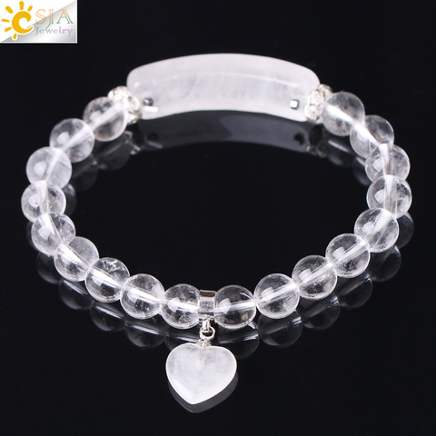 CSJA Reiki Boho Natural Gem Stone White Clear Quartz Rock Crystal Bracelet for Men Women Lover Heart Pendant Chakra Jewelry F277 ► Photo 1/6