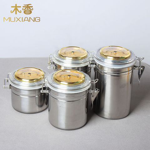 MUXIANG Tobacco jar Cigar Humidor Stainless steel Humidor Container for Cigar Taobacco Integrated Hygrometer round ► Photo 1/6