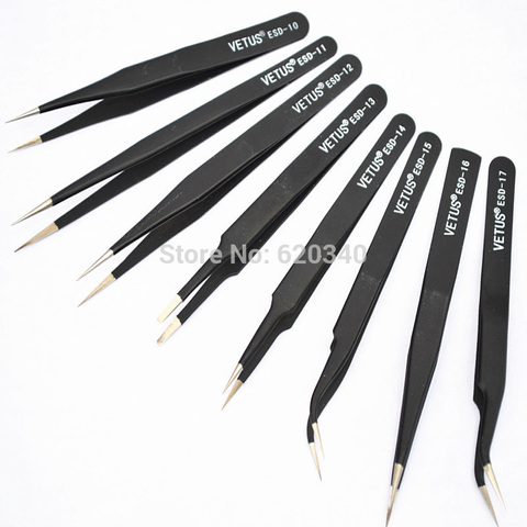 8pcs/lot high qualit VETUS BGA Precision ESD Tweezers 8pcs/set ESD-10~17 stainless steel anti-static tweezers Repair Tool ► Photo 1/1