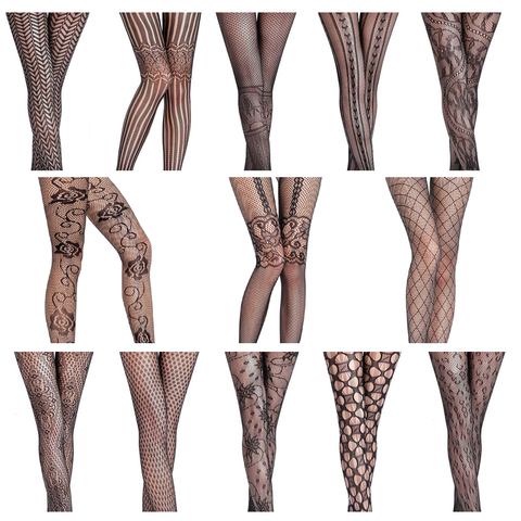13 styles Floral Women sexy fishnet tights girl Jacquard weave pantyhose yarns sexy Garter net Stockings lingerie collant S09 ► Photo 1/4