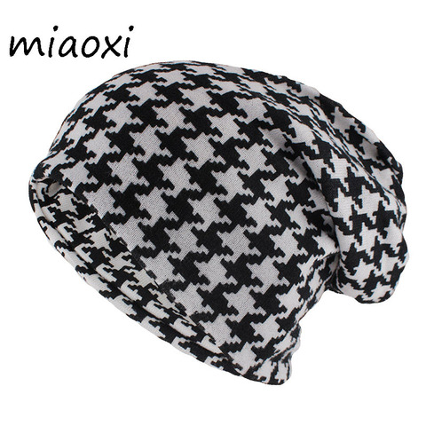 miaoxi Hip Hop Women Fashion Hat Houndstooth Autumn Warm Beanies Skullies Plaid Casual Gorros Soft Scarf Double Use Adult Hats ► Photo 1/6