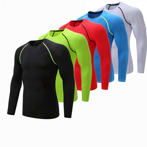 Fitness Men Long Sleeve Running Sports T Shirt Clothing Mens Thermal Muscle Bodybuilding Gym Compression Quick dry Tights Shirt ► Photo 1/6