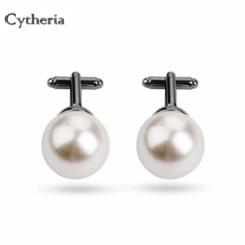 beads cufflinks for men Round white Imitation Pearl cuff link women Suit Concise business Cufflink Wedding party cuflink gift ► Photo 1/6