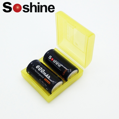 2pcs Soshine 16340 RCR123 LiFePO4 battery 3V 600mAh Rechargeable protected batteries with battery box ► Photo 1/1