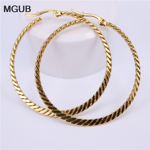 MGUB Stainless Steel Women Hoop Earrings Girls Fashion Earrings Gold Color Round Simple 2022 Hot Sale diameter 40mm-60mm LH569 ► Photo 1/6