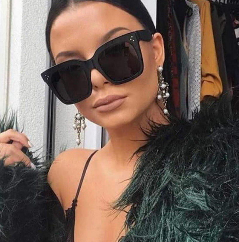 2022 Kim Kardashian Sunglasses Lady Flat Top Eyewear Lunette Femme Women Luxury Brand Women Rivet Sun Glasse UV400 - Price history & Review | Seller - YI YI YI Store |