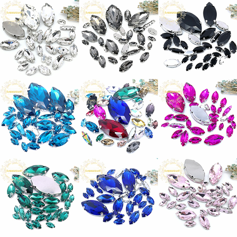8SIZES 30PCS Free shipping! Mix Horse eye shape size Glass Crystal sew on rhinestones with silvery claw Diy wedding dress ► Photo 1/6