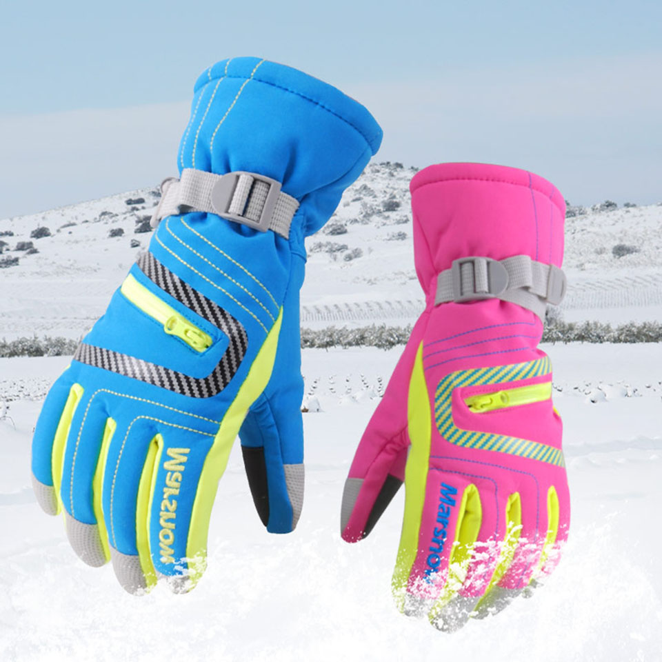 Kids Boys Girls Winter Waterproof Warm Skiing Gloves Warm Snow Mittens Windproof 