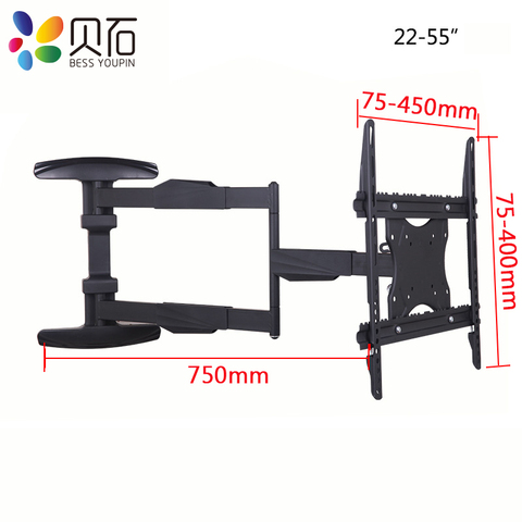 22-55inch 3 arms Retractable Full Motion LCD TV Wall Mounted Bracket 600mm 780mm Ultra Slim with Cable Cover MAX VESA 400x400mm ► Photo 1/1