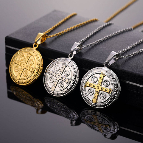Religious San Benito Cross Medal Necklace Stainless Steel Saint Benedict Necklaces & Pendants For Women Men Jewelry Holy Medalla ► Photo 1/6