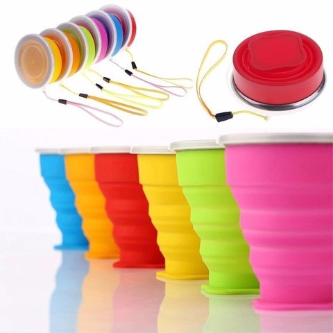 1Pc 200ml/240ml Portable Silicone Retractable Folding Cup With Lid Telescopic Collapsible Drinking Cup Outdoor Travel Water Cup ► Photo 1/6
