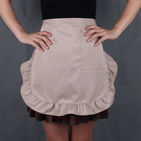 Solid Color Waterproof Half Short Waist Apron Women Cute Frilly Pockets Chef Cafe Server Waiter ► Photo 1/6