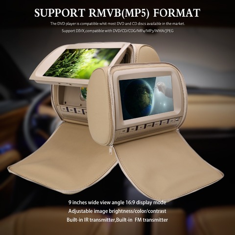 2pcs 9 inch Headrest DVD Player Car Rear Seat Media Player with FM/IR/USB/SD(MP5)/Wireless Game/Zipper cover ► Photo 1/1