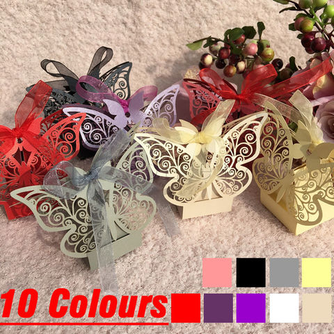 10Pcs Laser Cut Butterfly Hollow Carriage Favors Box Gifts Candy Boxes With Ribbon Baby Shower Wedding Birthday Party Supplies ► Photo 1/6
