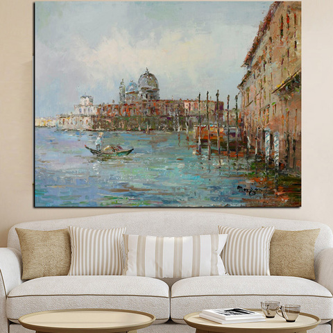 HD Print Abstract Venice Resorts Seascape Oil Painting on Canvas Modern Boat Landscape Poster Art Wall Picture for Living Room ► Photo 1/1