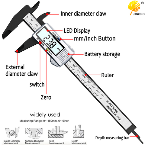 100mm 150mm Electronic Digital Caliper 6 Inch Carbon Fiber Vernier Caliper Gauge Micrometer Measuring Tool Digital Ruler ► Photo 1/6
