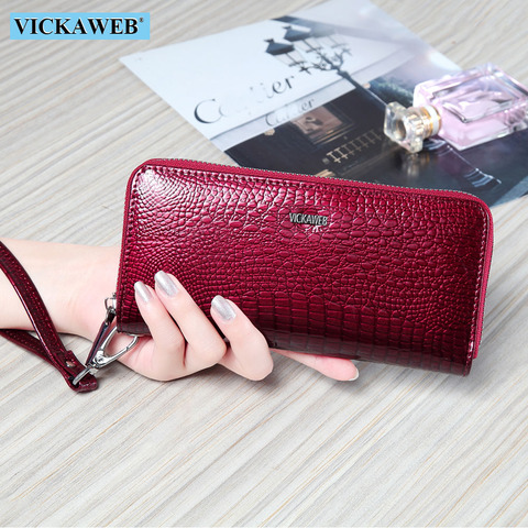 VICKAWEB Wristlet Wallet Purse Genuine Leather Wallet Female Long Zipper Women Wallets Card Holder Clutch Ladies Wallets AE38 ► Photo 1/6