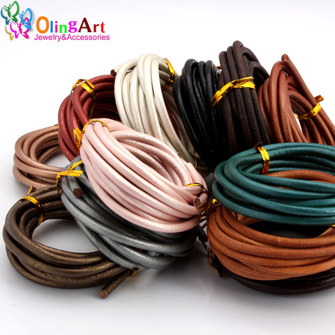 OlingArt 4MM 2M Round Genuine Leather Cord/Wire DIY brown black Cords women earrings Bracelet choker necklace jewelry making ► Photo 1/5