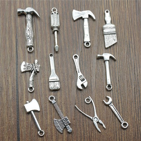 20pcs/lot Tools Charms Ax Wrench Brush Hammer Screwdriver Charms Pendants Jewelry Making Antique Silver Color ► Photo 1/2