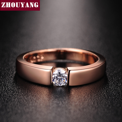 ZHOUYANG 4.5mm Hearts and Arrows Cubic Zirconia Wedding Ring Rose Gold & Silver Color Classical Finger Ring R400 R406 ► Photo 1/6