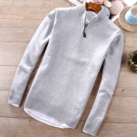 High Quality 100% Cotton Autumn Men's Long Sleeve Turtleneck Sweaters Casual Thick Zipper Knitted Clothing Fashion Male Coats ► Photo 1/6