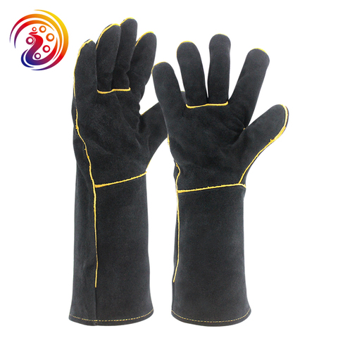 OLSON DEEPAK Black Welders Gloves Cow Split Leather Factory Gardening Welding Wood Stove Work Gloves Heat Resistant HY034 ► Photo 1/6