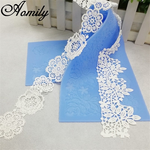 Aomily 40x12.7cm Lace Flower Wedding Cake Silicone Beautiful Flower Lace Fondant Mold Mousse Sugar Craft Icing Mat Pastry Tool ► Photo 1/6