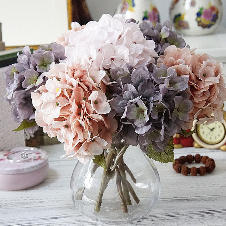 NEW Artificial Craft Hydrangea Bouquet Home Wedding Fake Bridal Silk Flowers 