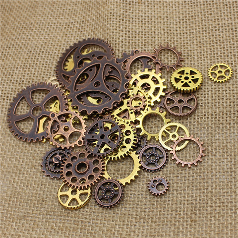  Mix 100 pcs Vintage steampunk Charms Gear Pendant two color Fit Bracelets Necklace DIY Metal Jewelry Making T0482 ► Photo 1/3
