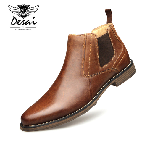 DESAI Genuine Leather Men's Boots Vintage Style High-Cut Lace-Up Shoes Men Fashion Casual Brogue High Boots EUR Size 8-12 ► Photo 1/6