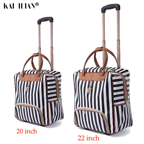 weekend Bag Women Trolley Luggage Rolling Suitcase Brand Casual Stripes Rolling Case Travel Bag on Wheels carry ons Suitcase ► Photo 1/6