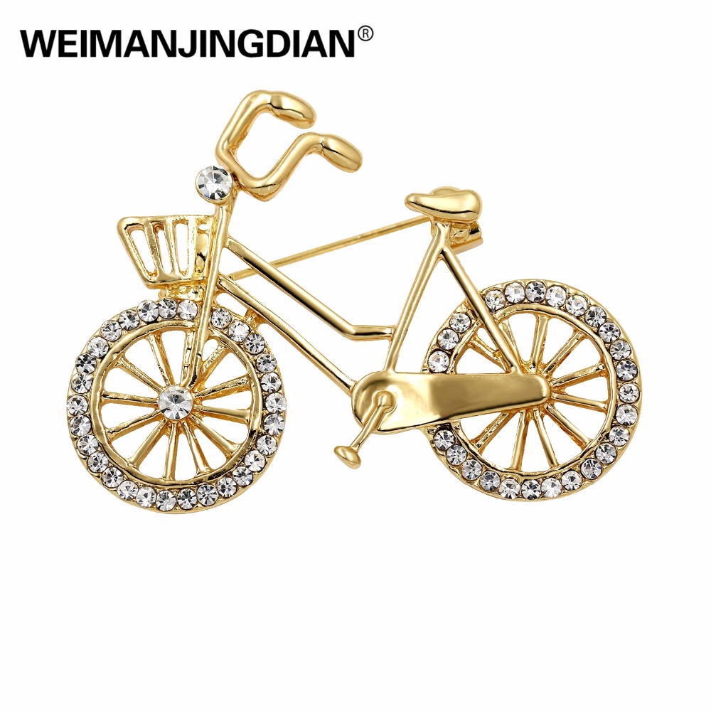 Elegance Gold Rhinestone Bike Twinkle Brooch Pins Unisex Shape Jewelry Gift