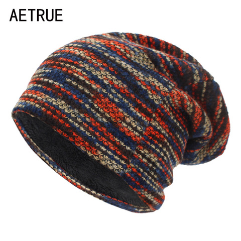 AETRUE Knitted Hat Women Skullies Beanies Winter Hats For Men Bonnet Striped Caps Warm Baggy Soft Female Wool Male Beanie Hat ► Photo 1/6