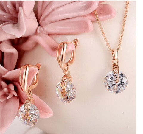 Hesiod High Quality 2pcs/Lot Necklace Earring Jewelry Set Gold Color Alloy Round Crystal Hollowed Women Jewelry Sets ► Photo 1/6