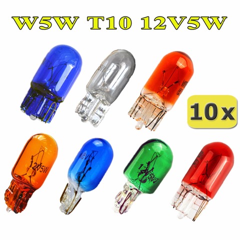 flytop (10 Pieces/Lot) 501 W5W XENON T10  Glass 12V 5W W2.1x9.5d Single Filament Multiple Colour Car Bulb Lamp ► Photo 1/6